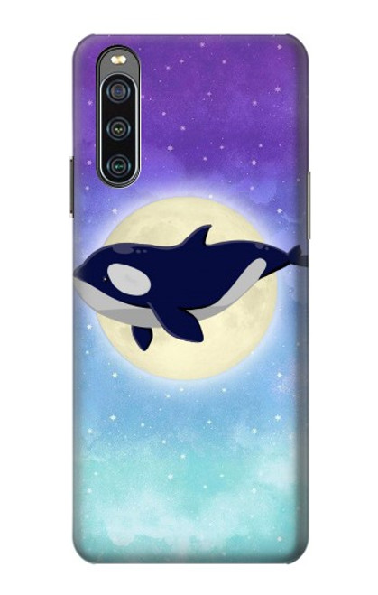 W3807 Killer Whale Orca Moon Pastel Fantasy Hülle Schutzhülle Taschen und Leder Flip für Sony Xperia 10 IV