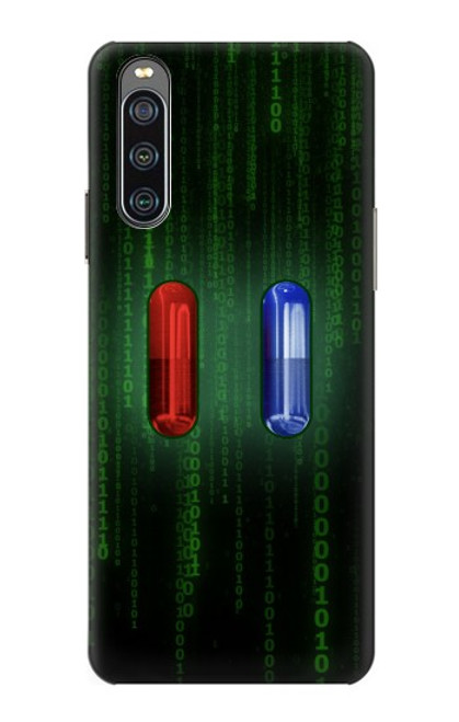 W3816 Red Pill Blue Pill Capsule Hülle Schutzhülle Taschen und Leder Flip für Sony Xperia 10 IV