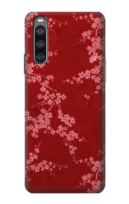 W3817 Red Floral Cherry blossom Pattern Hülle Schutzhülle Taschen und Leder Flip für Sony Xperia 10 IV