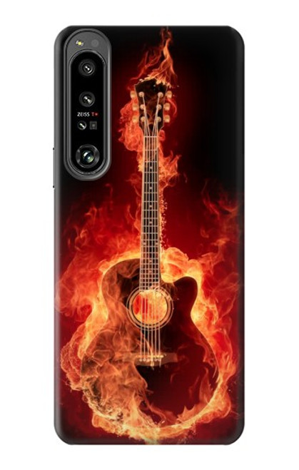 W0415 Fire Guitar Burn Hülle Schutzhülle Taschen und Leder Flip für Sony Xperia 1 IV