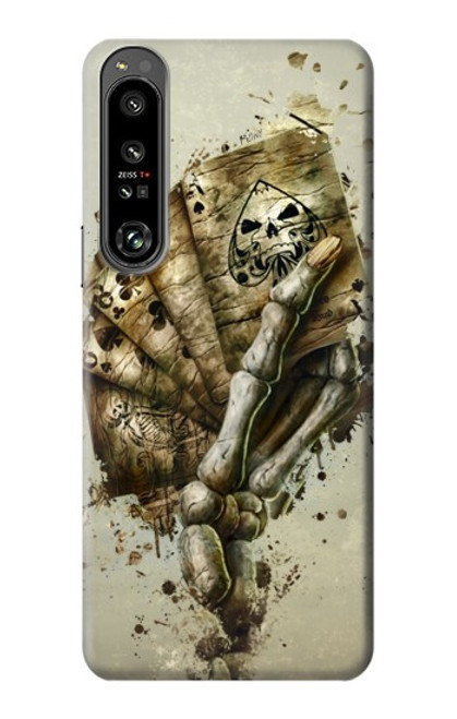 W0550 Skull Card Poker Hülle Schutzhülle Taschen und Leder Flip für Sony Xperia 1 IV