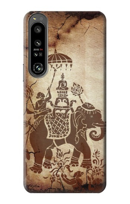 W2102 Thai Art Buddha on Elephant Hülle Schutzhülle Taschen und Leder Flip für Sony Xperia 1 IV