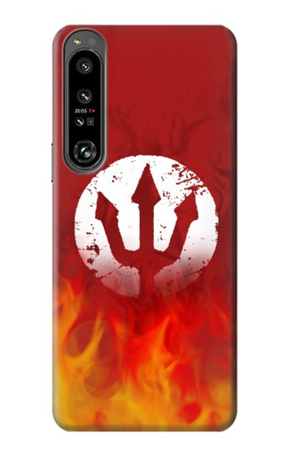 W2803 Fire Red Devil Spear Symbol Hülle Schutzhülle Taschen und Leder Flip für Sony Xperia 1 IV