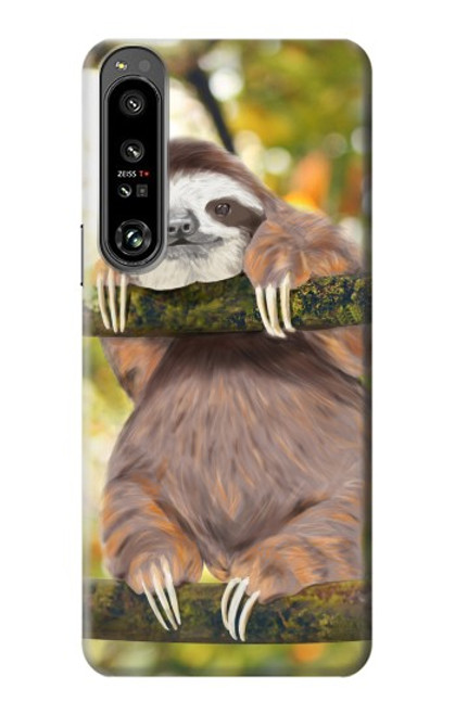 W3138 Cute Baby Sloth Paint Hülle Schutzhülle Taschen und Leder Flip für Sony Xperia 1 IV