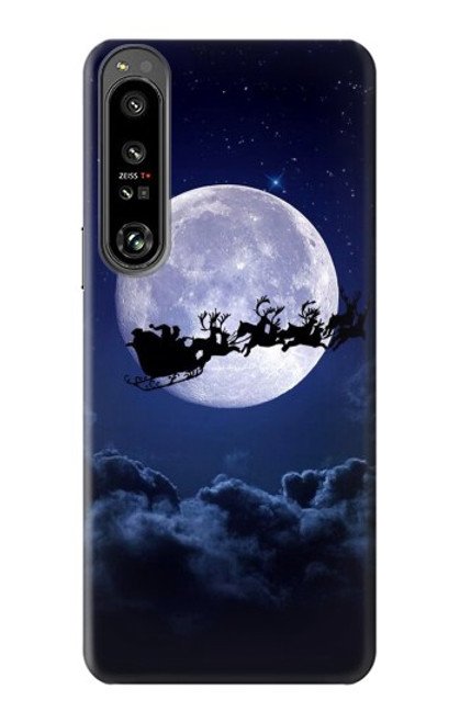 W3508 Xmas Santa Moon Hülle Schutzhülle Taschen und Leder Flip für Sony Xperia 1 IV