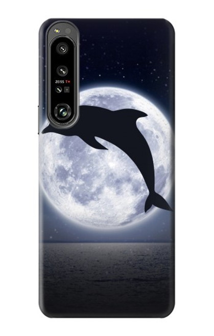 W3510 Dolphin Moon Night Hülle Schutzhülle Taschen und Leder Flip für Sony Xperia 1 IV