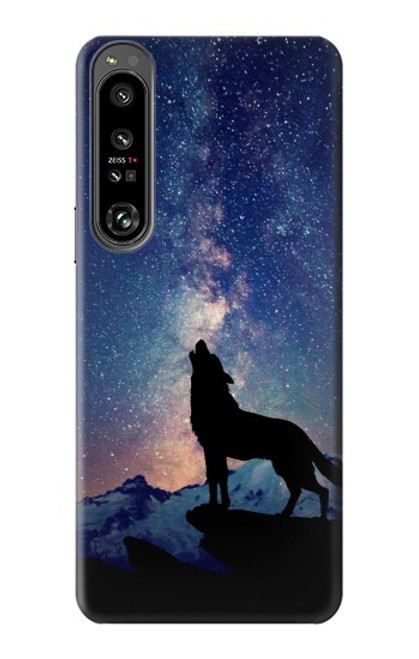 W3555 Wolf Howling Million Star Hülle Schutzhülle Taschen und Leder Flip für Sony Xperia 1 IV