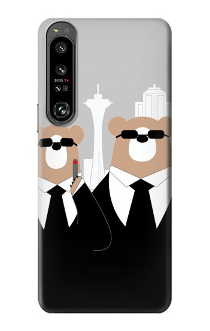 W3557 Bear in Black Suit Hülle Schutzhülle Taschen und Leder Flip für Sony Xperia 1 IV