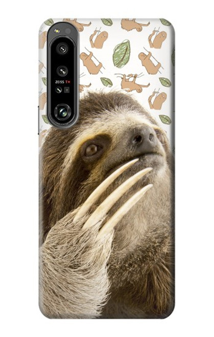 W3559 Sloth Pattern Hülle Schutzhülle Taschen und Leder Flip für Sony Xperia 1 IV