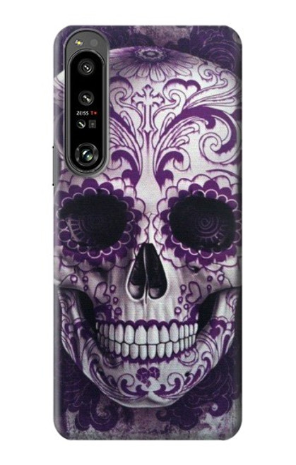 W3582 Purple Sugar Skull Hülle Schutzhülle Taschen und Leder Flip für Sony Xperia 1 IV