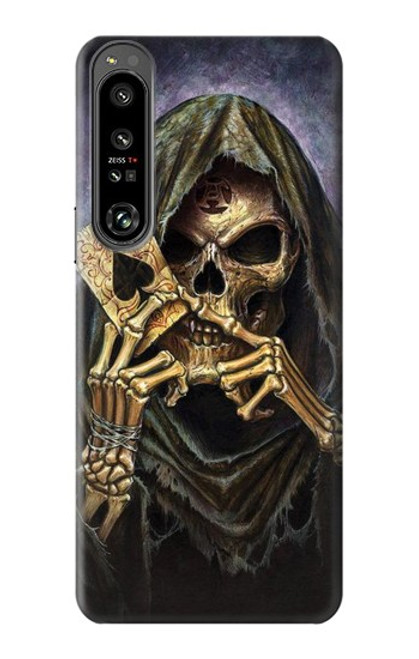 W3594 Grim Reaper Wins Poker Hülle Schutzhülle Taschen und Leder Flip für Sony Xperia 1 IV