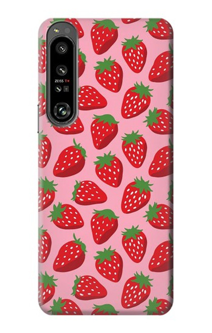 W3719 Strawberry Pattern Hülle Schutzhülle Taschen und Leder Flip für Sony Xperia 1 IV