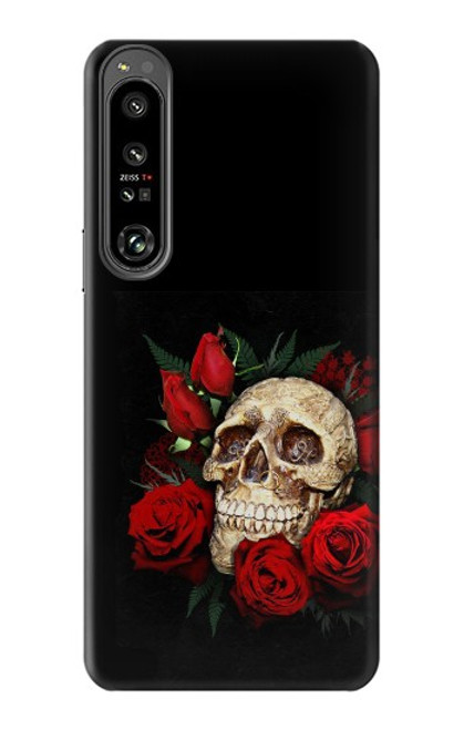 W3753 Dark Gothic Goth Skull Roses Hülle Schutzhülle Taschen und Leder Flip für Sony Xperia 1 IV