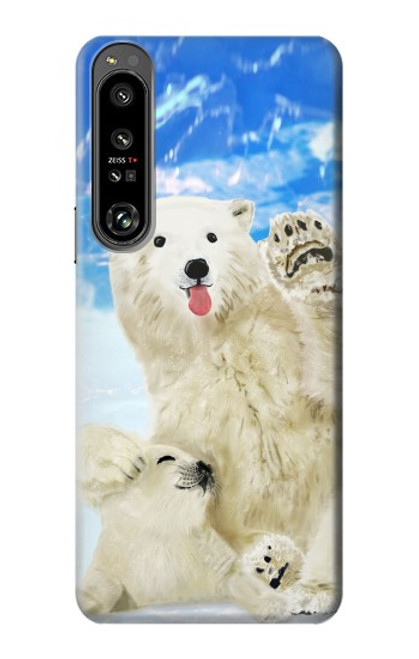 W3794 Arctic Polar Bear and Seal Paint Hülle Schutzhülle Taschen und Leder Flip für Sony Xperia 1 IV