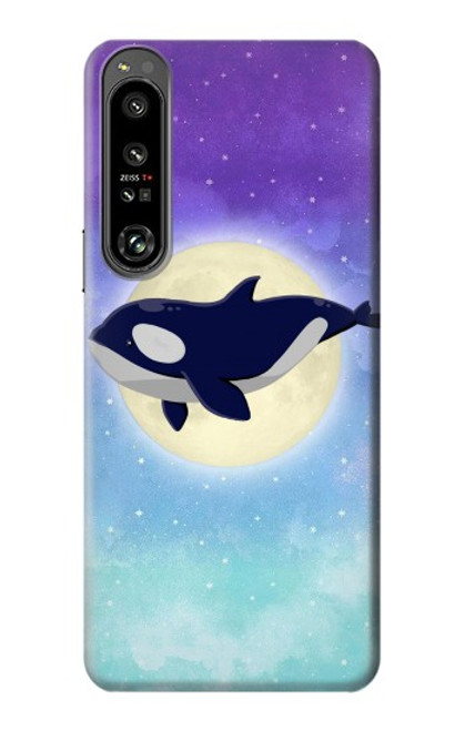 W3807 Killer Whale Orca Moon Pastel Fantasy Hülle Schutzhülle Taschen und Leder Flip für Sony Xperia 1 IV