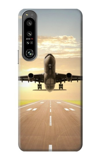 W3837 Airplane Take off Sunrise Hülle Schutzhülle Taschen und Leder Flip für Sony Xperia 1 IV