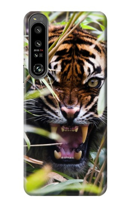 W3838 Barking Bengal Tiger Hülle Schutzhülle Taschen und Leder Flip für Sony Xperia 1 IV