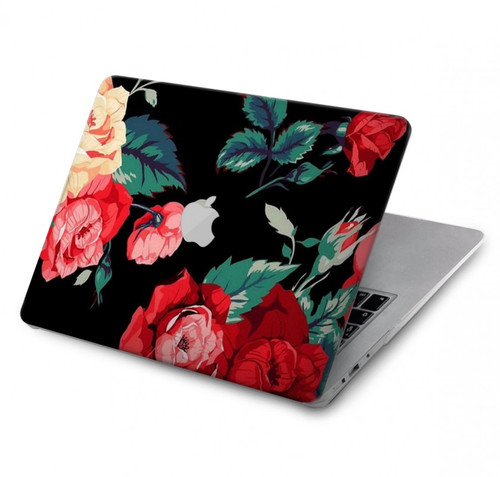 W3112 Rose Floral Pattern Black Hülle Schutzhülle Taschen für MacBook Air 13″ (2022,2024) - A2681, A3113