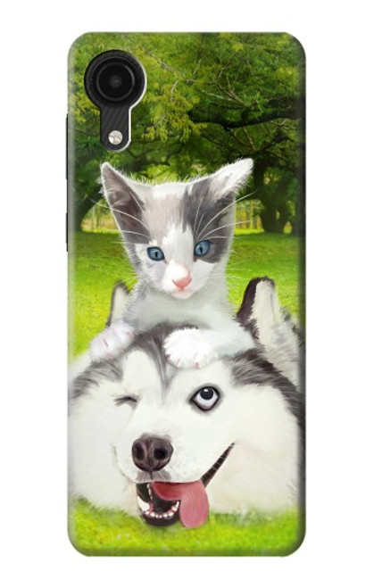 W3795 Kitten Cat Playful Siberian Husky Dog Paint Hülle Schutzhülle Taschen und Leder Flip für Samsung Galaxy A03 Core