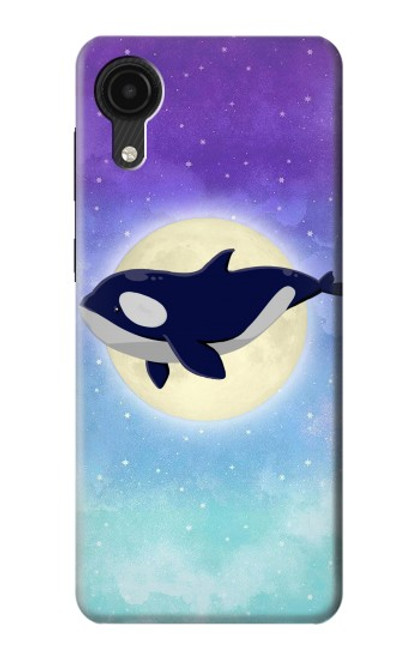 W3807 Killer Whale Orca Moon Pastel Fantasy Hülle Schutzhülle Taschen und Leder Flip für Samsung Galaxy A03 Core