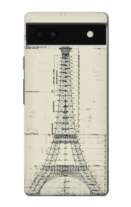W3474 Eiffel Architectural Drawing Hülle Schutzhülle Taschen und Leder Flip für Google Pixel 6a
