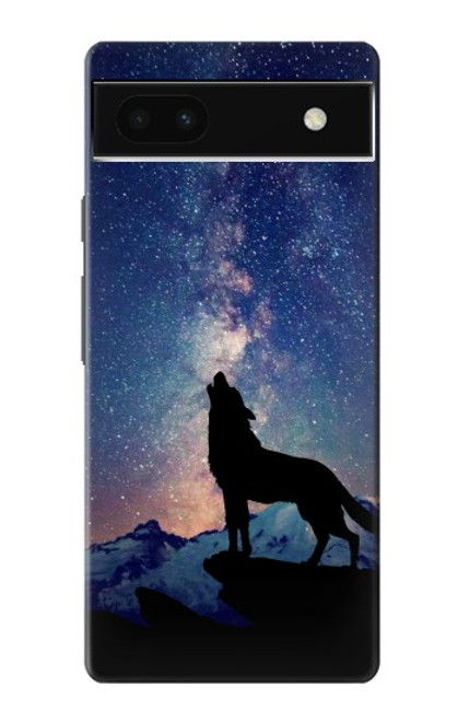 W3555 Wolf Howling Million Star Hülle Schutzhülle Taschen und Leder Flip für Google Pixel 6a