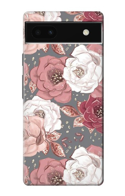 W3716 Rose Floral Pattern Hülle Schutzhülle Taschen und Leder Flip für Google Pixel 6a