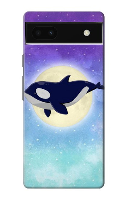 W3807 Killer Whale Orca Moon Pastel Fantasy Hülle Schutzhülle Taschen und Leder Flip für Google Pixel 6a