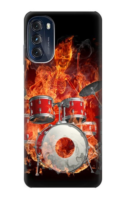 W1431 Skull Drum Fire Rock Hülle Schutzhülle Taschen und Leder Flip für Motorola Moto G (2022)