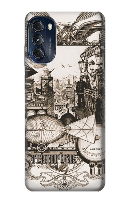 W1681 Steampunk Drawing Hülle Schutzhülle Taschen und Leder Flip für Motorola Moto G (2022)