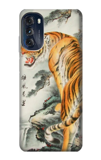 W1934 Chinese Tiger Painting Hülle Schutzhülle Taschen und Leder Flip für Motorola Moto G (2022)
