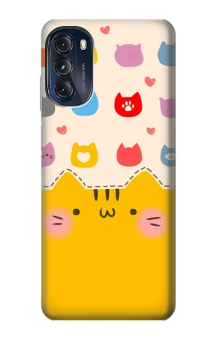 W2442 Cute Cat Cartoon Funny Hülle Schutzhülle Taschen und Leder Flip für Motorola Moto G (2022)