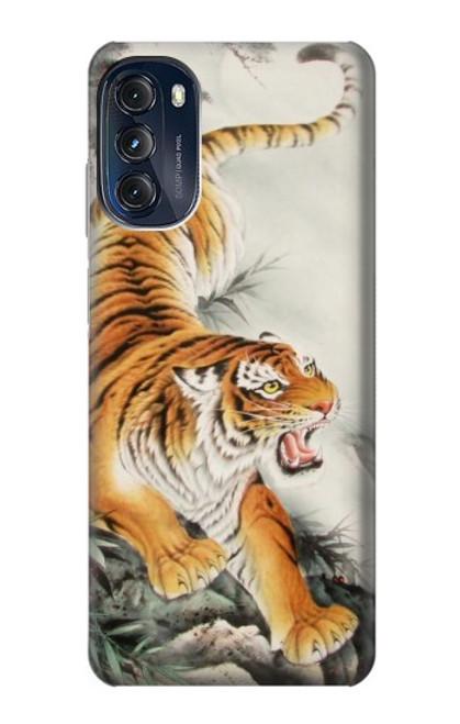 W2751 Chinese Tiger Brush Painting Hülle Schutzhülle Taschen und Leder Flip für Motorola Moto G (2022)