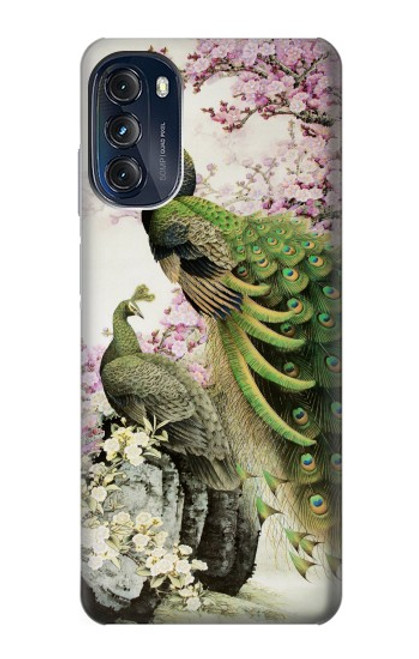 W2773 Peacock Chinese Brush Painting Hülle Schutzhülle Taschen und Leder Flip für Motorola Moto G (2022)