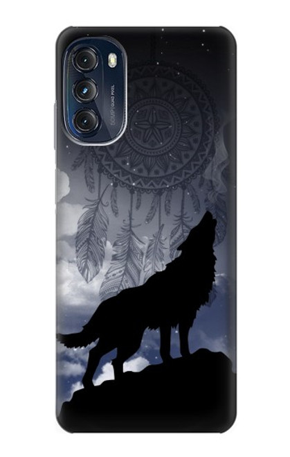 W3011 Dream Catcher Wolf Howling Hülle Schutzhülle Taschen und Leder Flip für Motorola Moto G (2022)