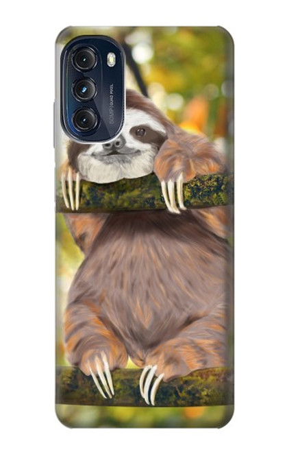 W3138 Cute Baby Sloth Paint Hülle Schutzhülle Taschen und Leder Flip für Motorola Moto G (2022)