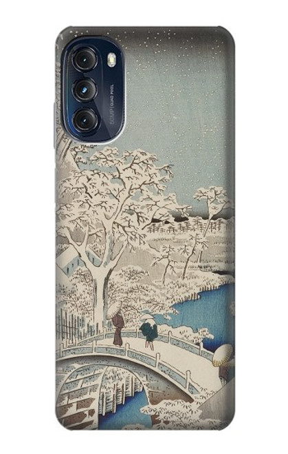 W3350 Utagawa Hiroshige Drum Bridge Yuhi Hill in Meguro Hülle Schutzhülle Taschen und Leder Flip für Motorola Moto G (2022)