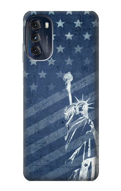 W3450 US Flag Liberty Statue Hülle Schutzhülle Taschen und Leder Flip für Motorola Moto G (2022)