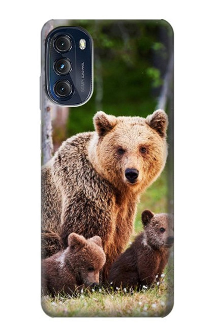 W3558 Bear Family Hülle Schutzhülle Taschen und Leder Flip für Motorola Moto G (2022)