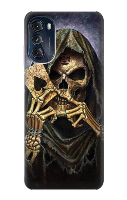 W3594 Grim Reaper Wins Poker Hülle Schutzhülle Taschen und Leder Flip für Motorola Moto G (2022)