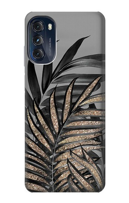 W3692 Gray Black Palm Leaves Hülle Schutzhülle Taschen und Leder Flip für Motorola Moto G (2022)