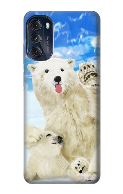 W3794 Arctic Polar Bear and Seal Paint Hülle Schutzhülle Taschen und Leder Flip für Motorola Moto G (2022)