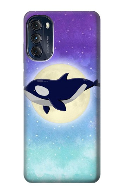 W3807 Killer Whale Orca Moon Pastel Fantasy Hülle Schutzhülle Taschen und Leder Flip für Motorola Moto G (2022)