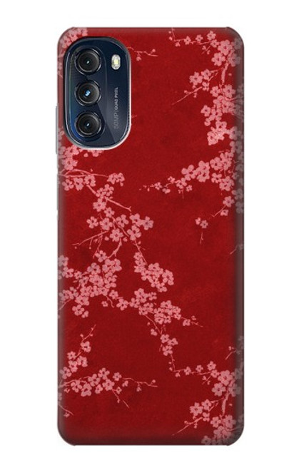 W3817 Red Floral Cherry blossom Pattern Hülle Schutzhülle Taschen und Leder Flip für Motorola Moto G (2022)