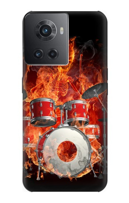 W1431 Skull Drum Fire Rock Hülle Schutzhülle Taschen und Leder Flip für OnePlus Ace