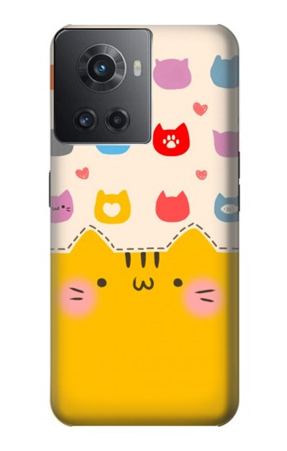 W2442 Cute Cat Cartoon Funny Hülle Schutzhülle Taschen und Leder Flip für OnePlus Ace