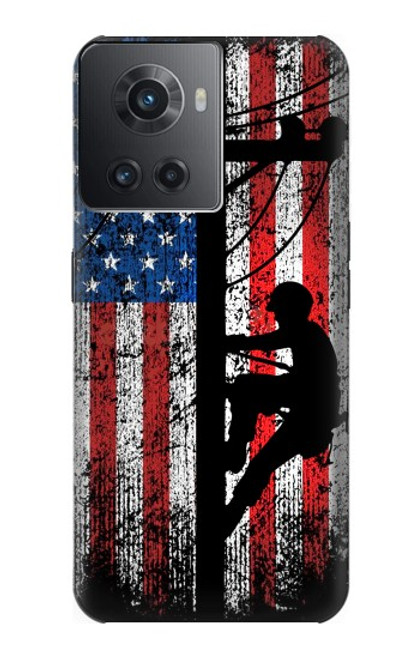 W3803 Electrician Lineman American Flag Hülle Schutzhülle Taschen und Leder Flip für OnePlus Ace