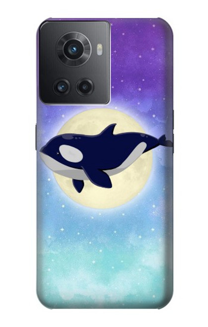 W3807 Killer Whale Orca Moon Pastel Fantasy Hülle Schutzhülle Taschen und Leder Flip für OnePlus Ace