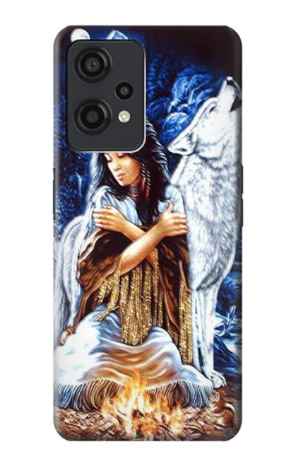 W0147 Grim Wolf Indian Girl Hülle Schutzhülle Taschen und Leder Flip für OnePlus Nord CE 2 Lite 5G
