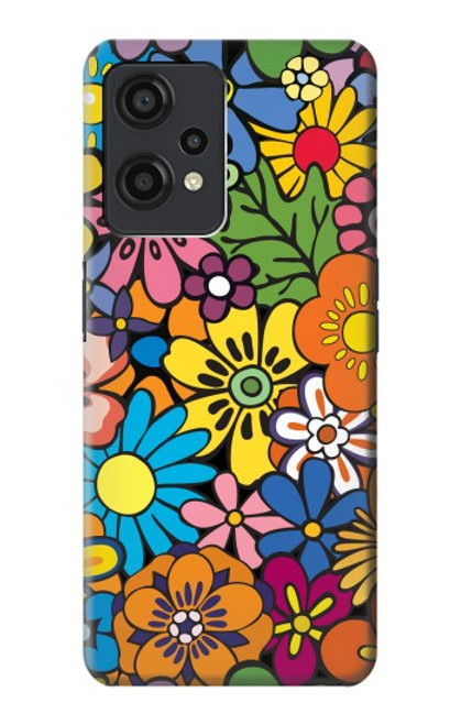 W3281 Colorful Hippie Flowers Pattern Hülle Schutzhülle Taschen und Leder Flip für OnePlus Nord CE 2 Lite 5G